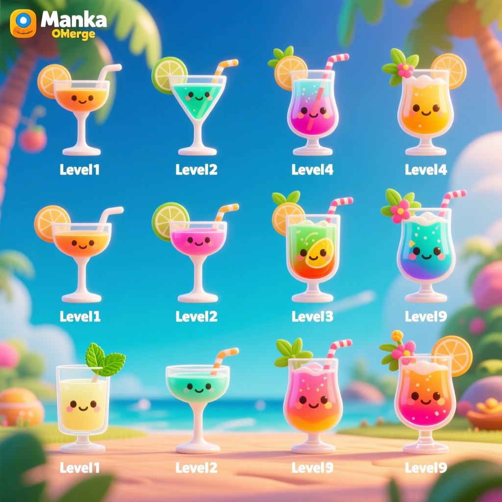 Cute Tropical Cocktail Icons with Levels