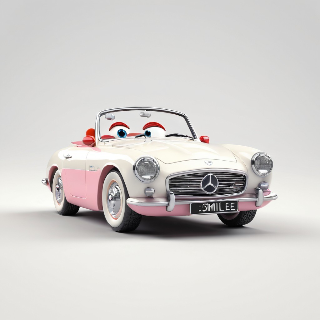 Cute Vintage Convertible Car with Animated Eyes
