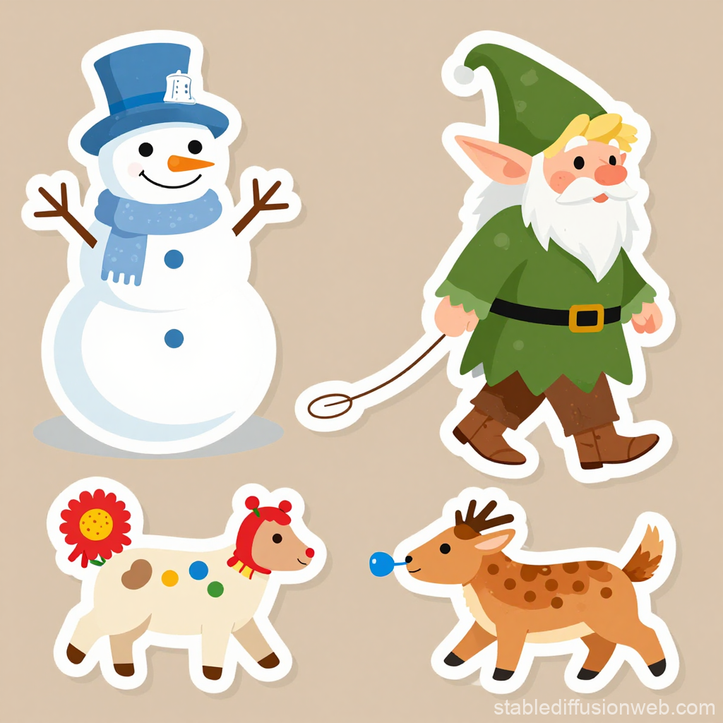 Cute Winter Characters and Animals Stickers
