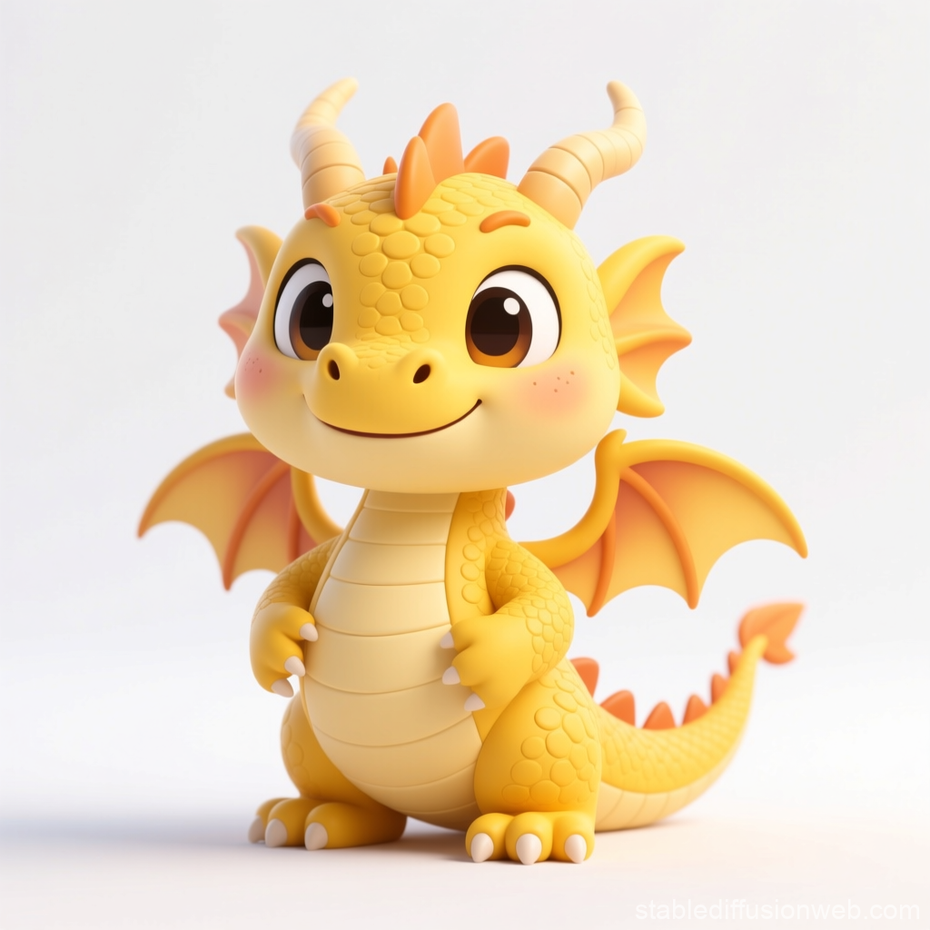 Cute Yellow Cartoon Dragon with Big Eyes