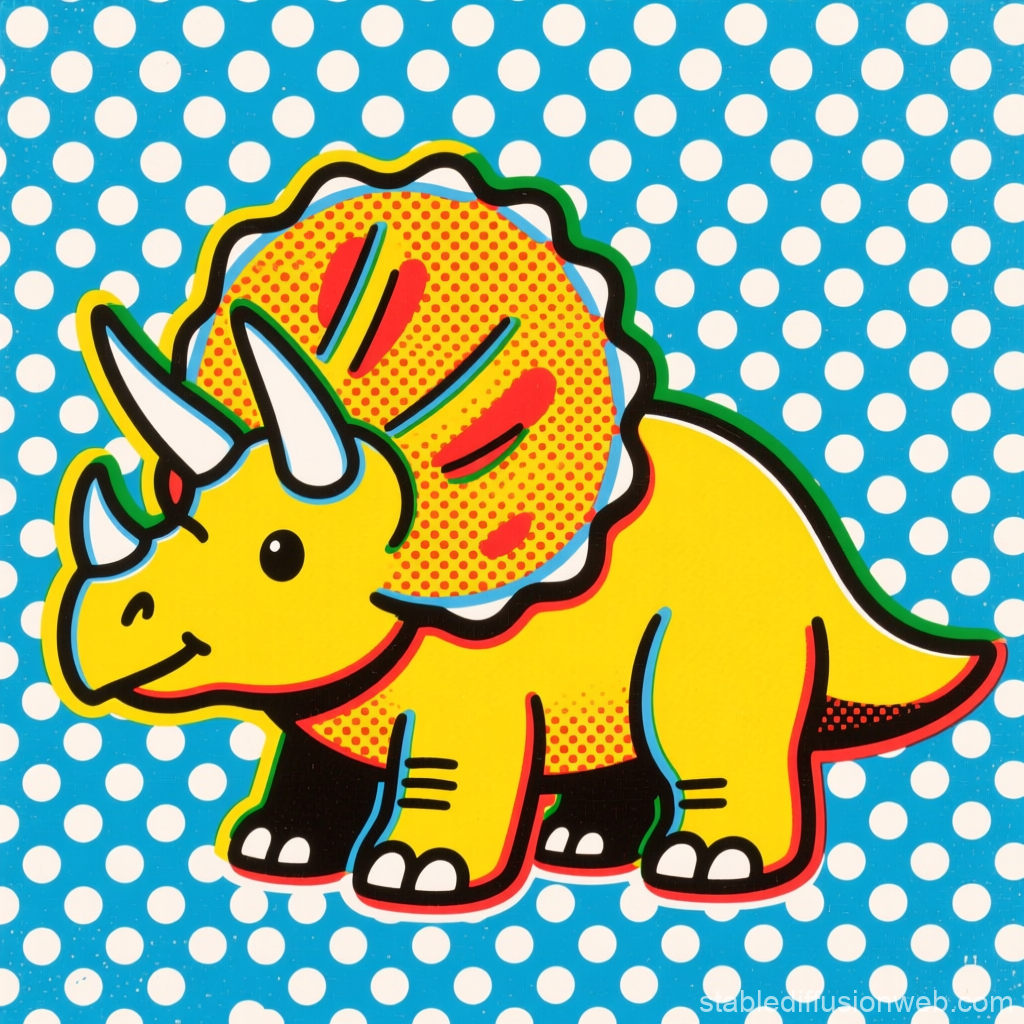 Cute Yellow Triceratops Cartoon with Polka Dot Background