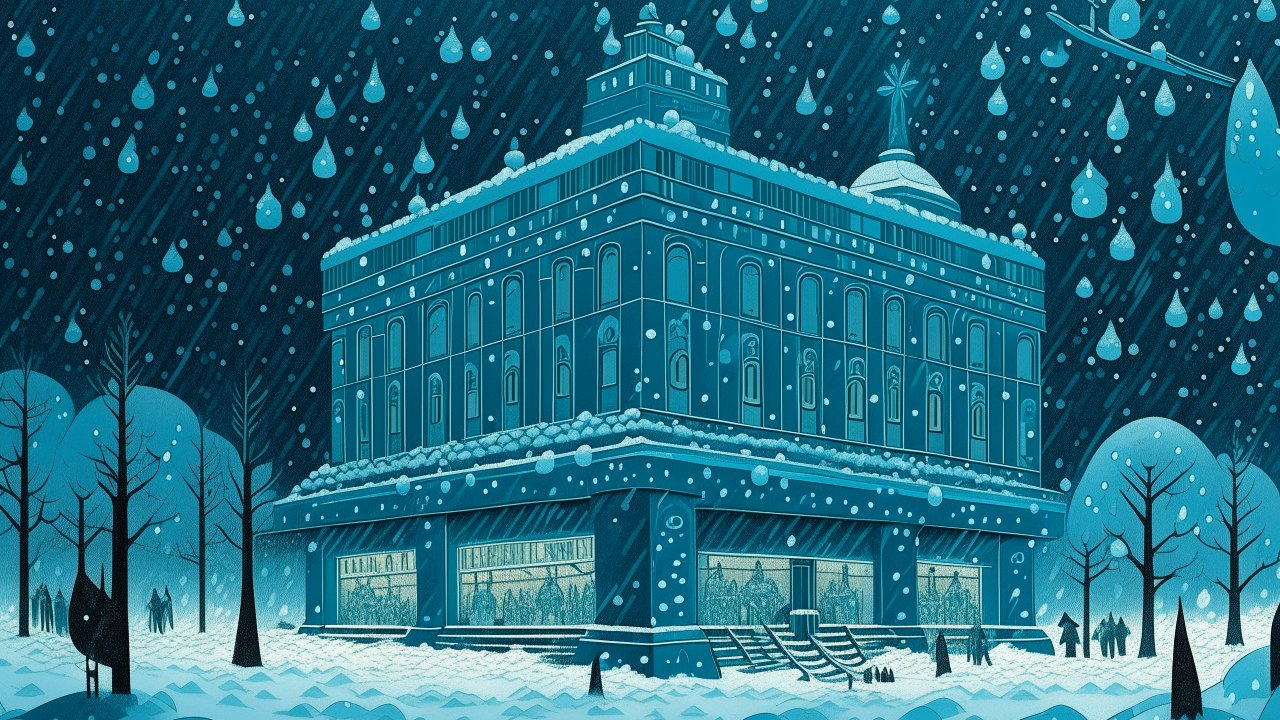 Cyan Casino in a Snowy Night