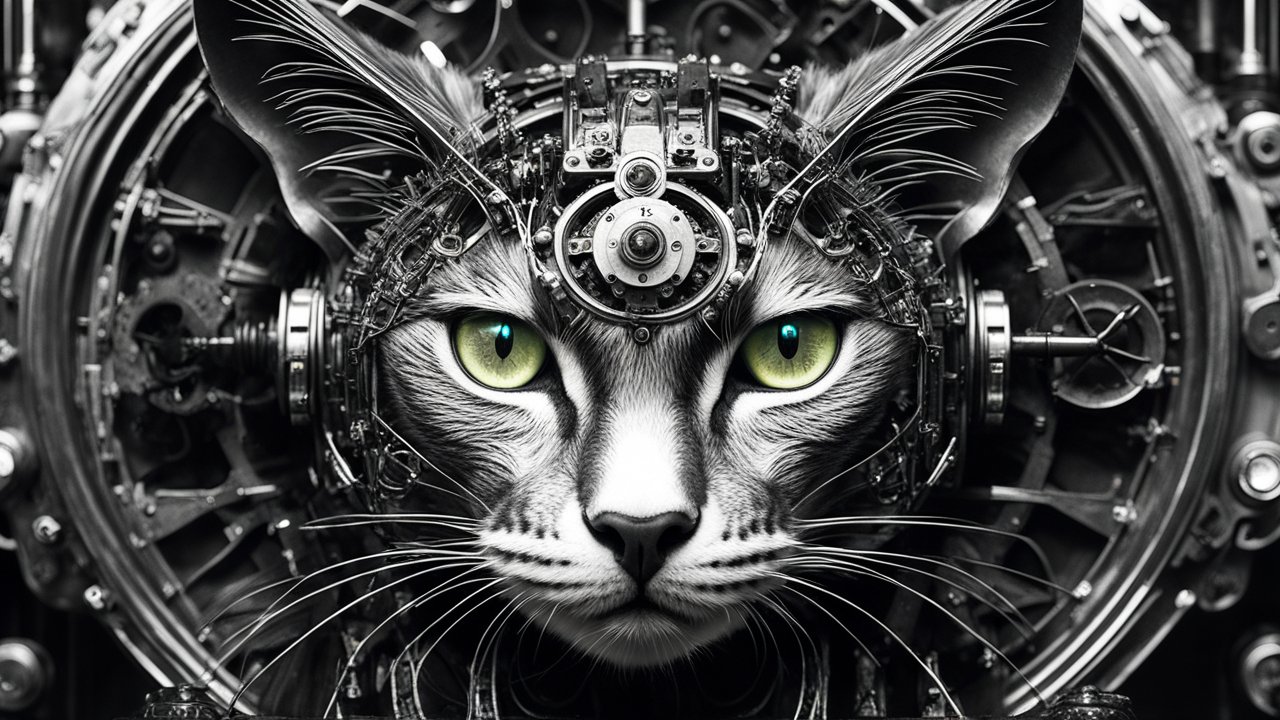 Cybernetic Cat with Mechanical Headgear