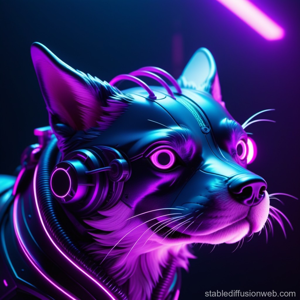 Cybernetic Dog with Neon Purple and Blue Lights