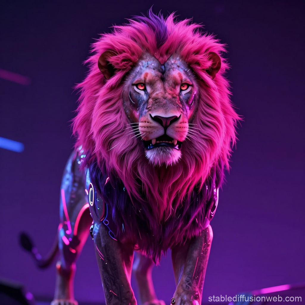 Cybernetic Lion with Neon Pink Mane