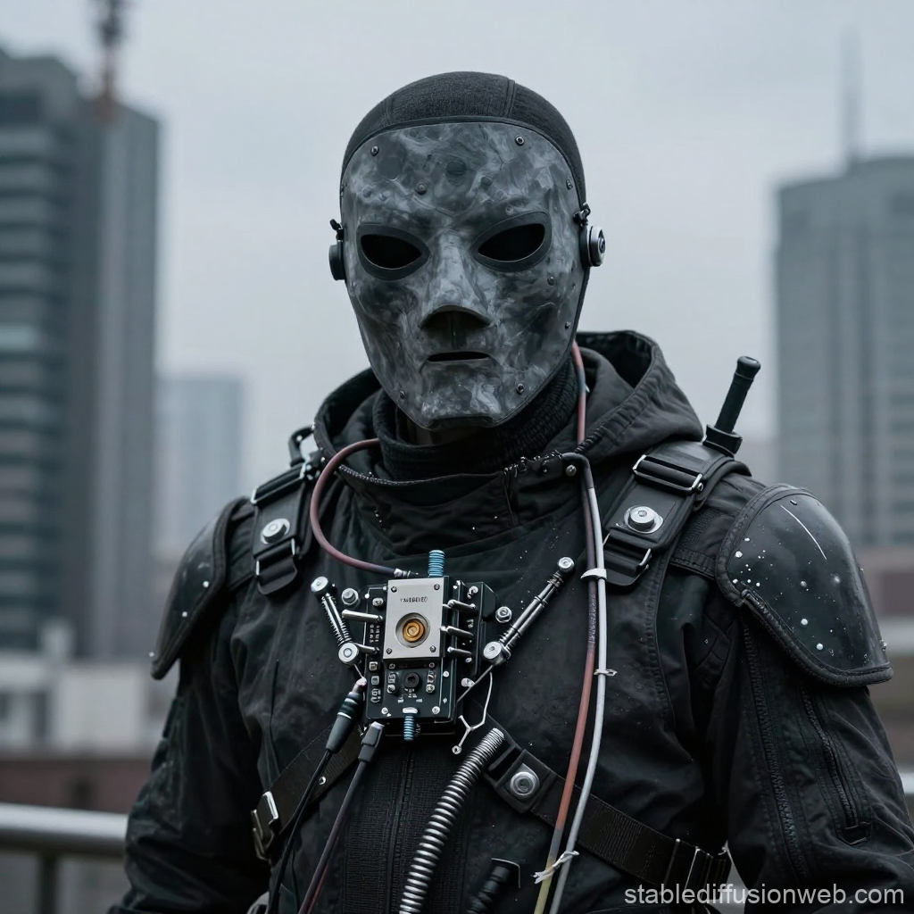 Cybernetic Warrior in Urban Armor with Tech Mask