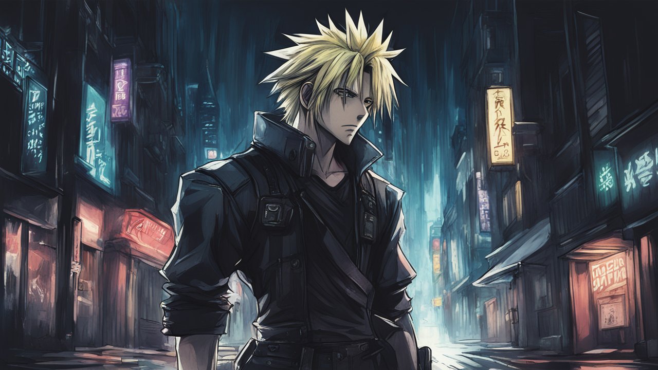 Cyberpunk Anime Character in Neon City Street