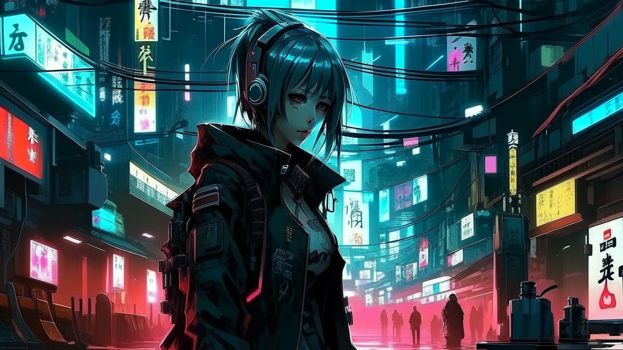 Cyberpunk Anime Girl in Neon Cityscape
