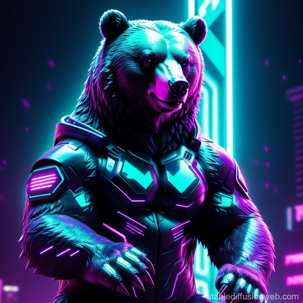 Cyberpunk Bear Warrior in Futuristic Armor