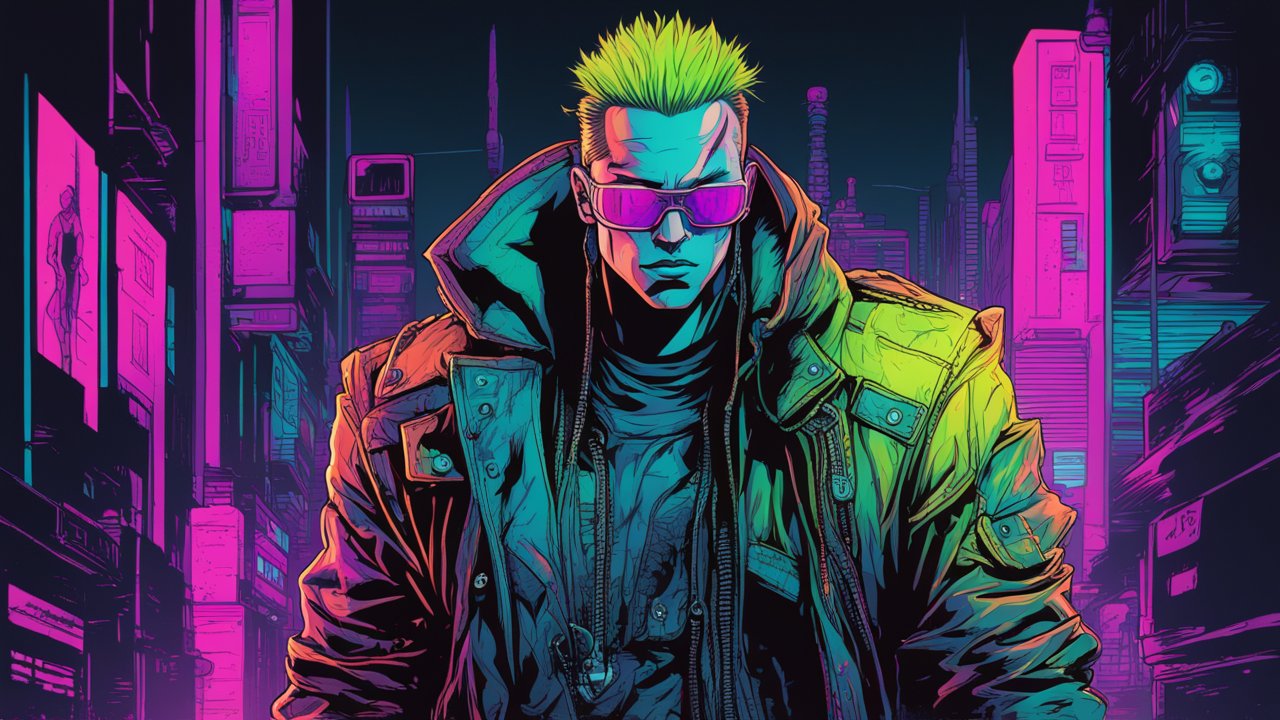 Cyberpunk Character in Neon Cityscape