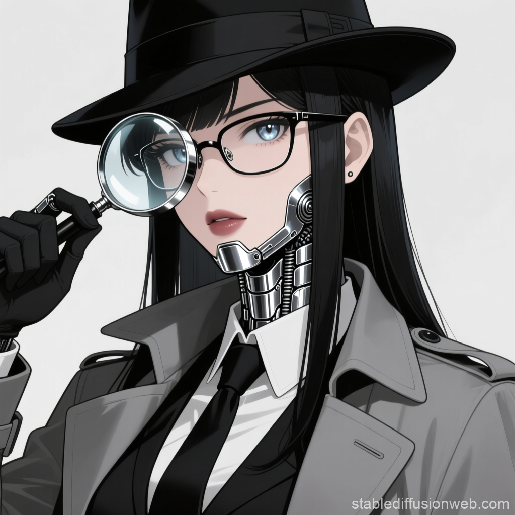 Cyberpunk Detective with Magnifying Glass