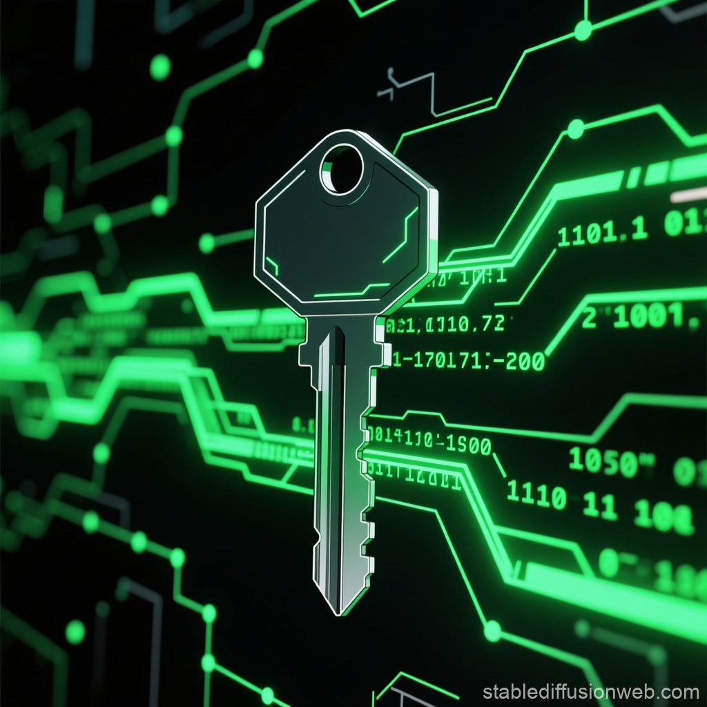 Cyberpunk Digital Key with Neon Green Circuitry