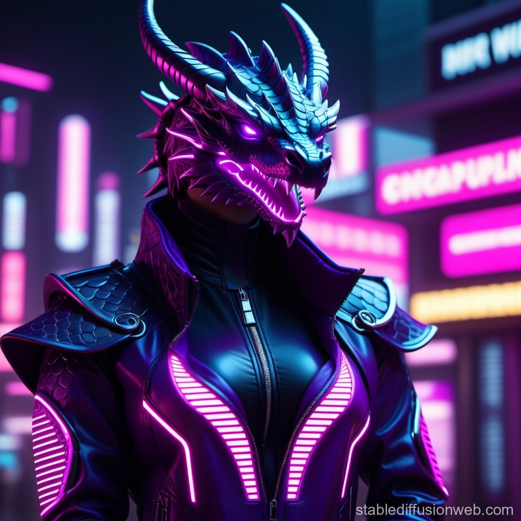 Cyberpunk Dragon Warrior in Neon City