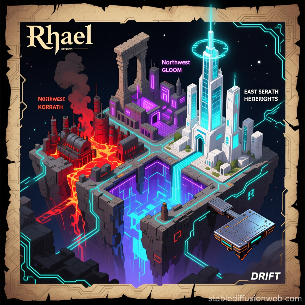 Cyberpunk Floating Map of Rhael Ruins