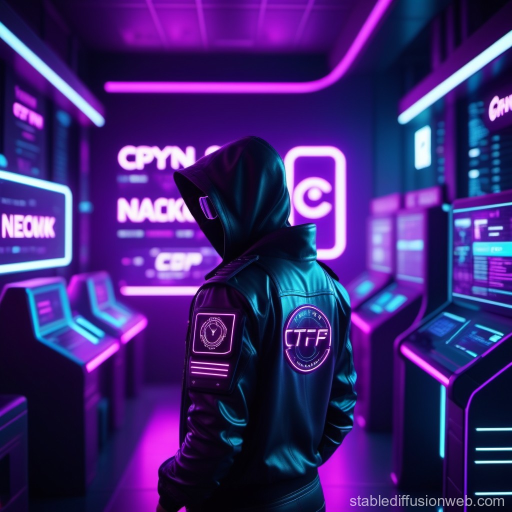 Cyberpunk Hacker in Neon-Lit Futuristic Room