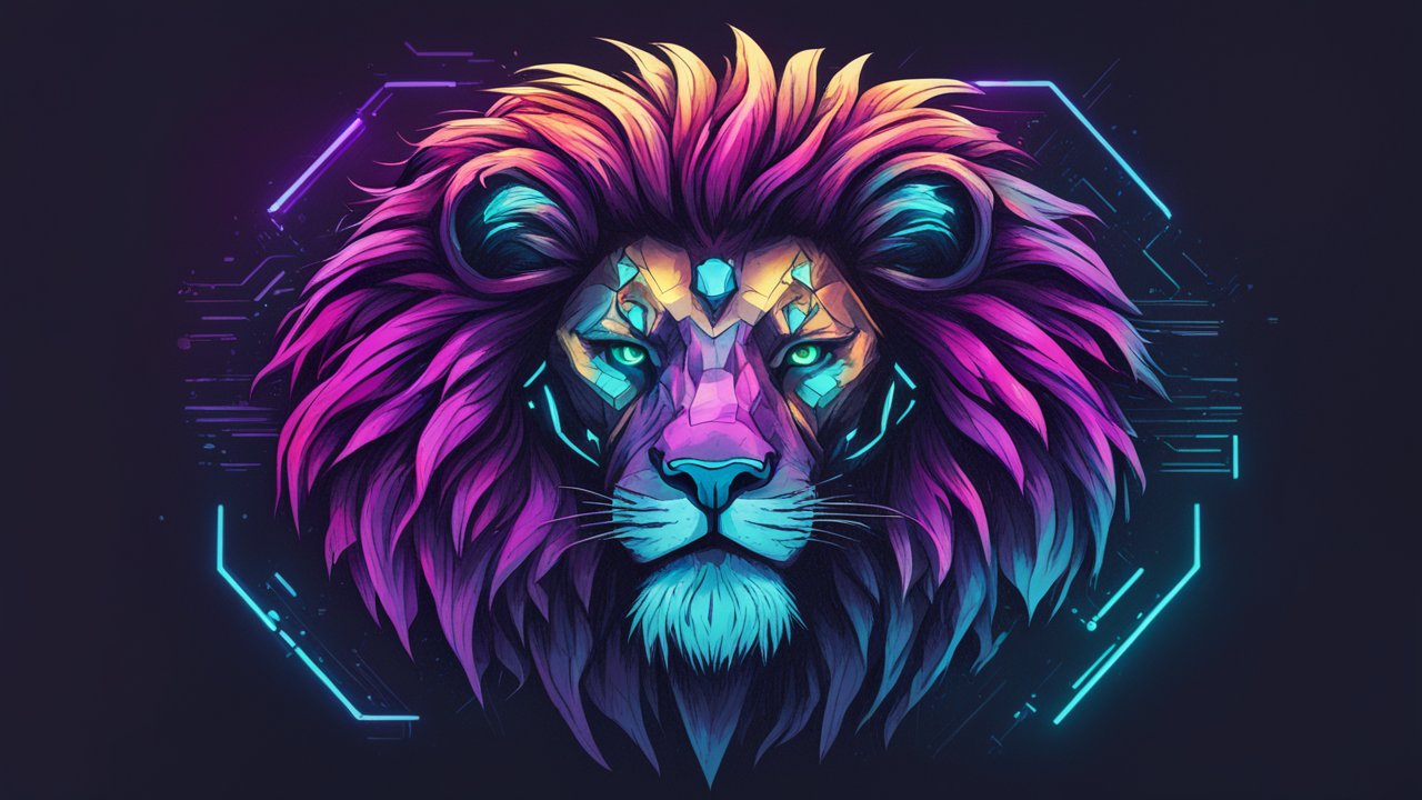 Cyberpunk Lion Head with Neon Colors