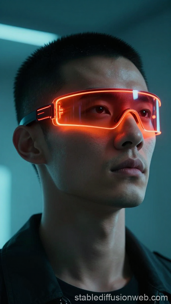Cyberpunk Male Portrait with Neon Visor