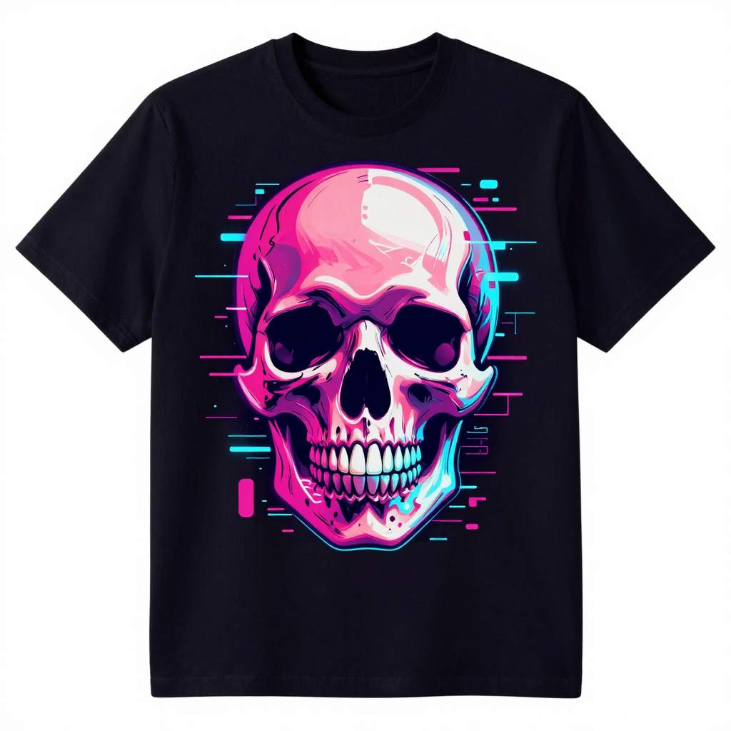 Cyberpunk Neon Skull Graphic T-Shirt
