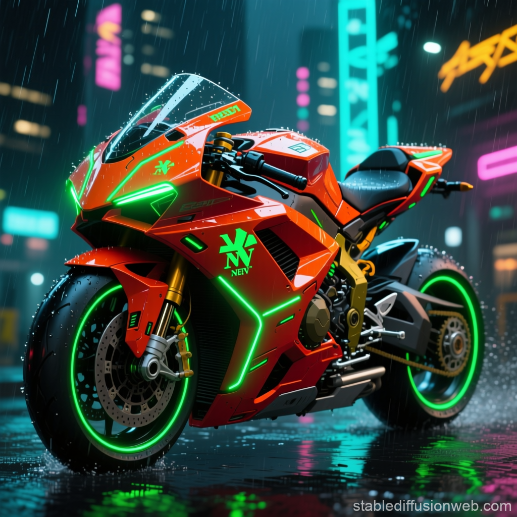 Cyberpunk Neon Superbike Inspired by Evangelion Unit 02