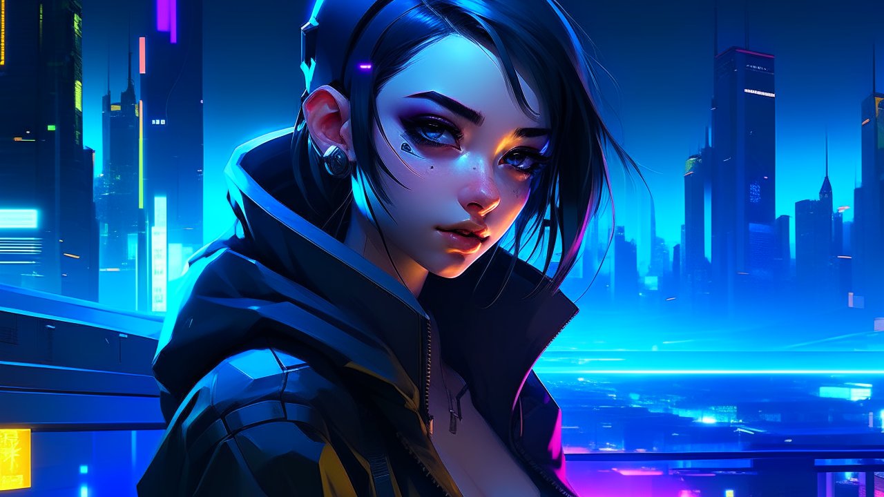 Cyberpunk Night Portrait of a Futuristic Woman