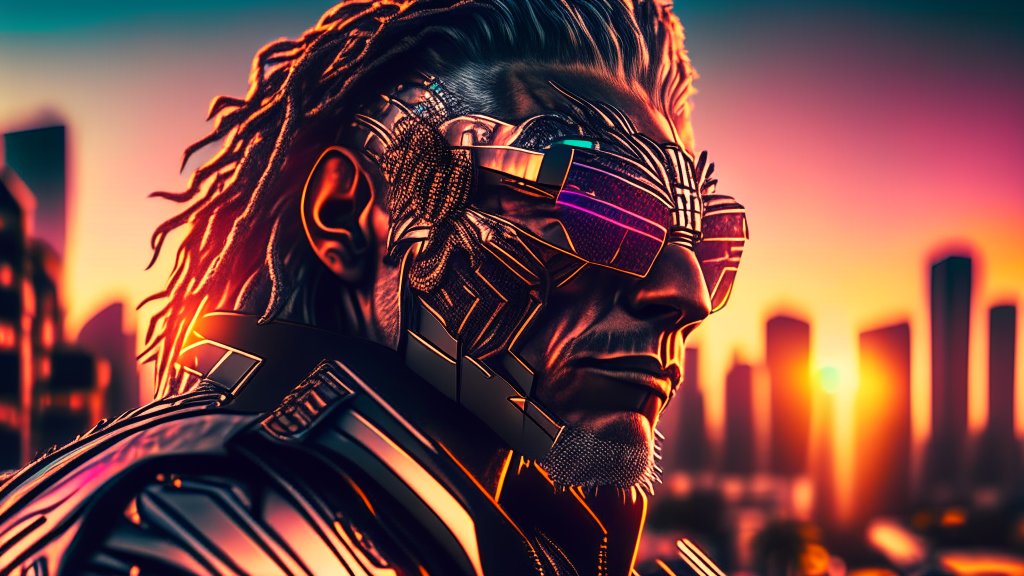 Cyberpunk Portrait of a Futuristic Man at Sunset