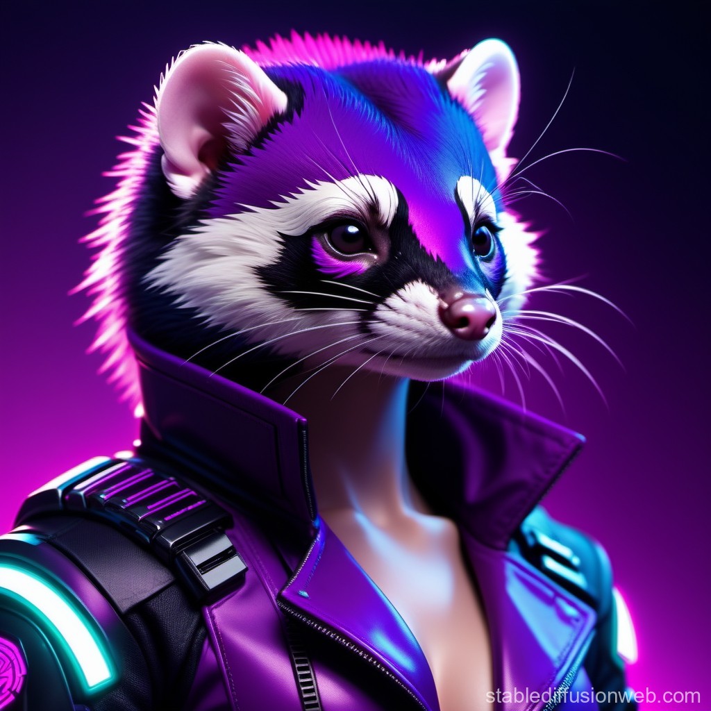Cyberpunk Raccoon Character in Futuristic Jacket