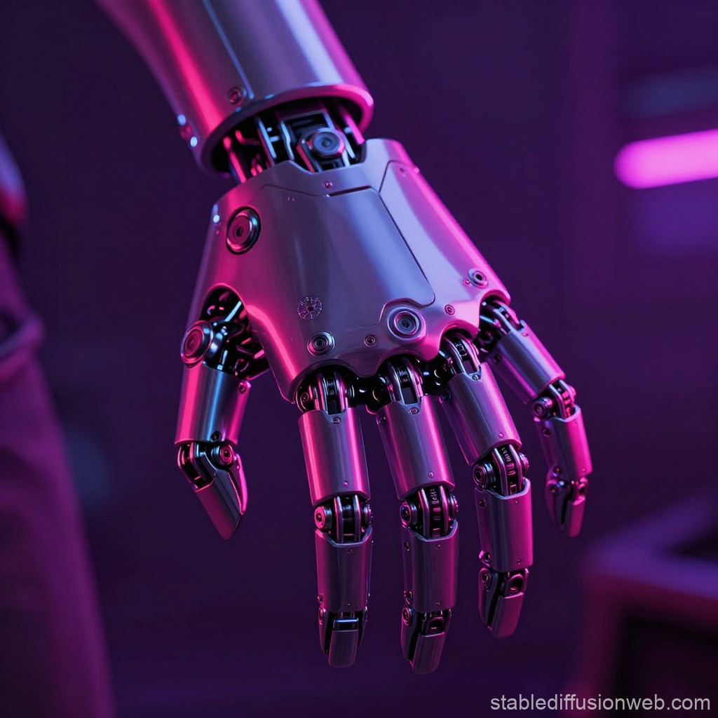 Cyberpunk Robotic Hand Closeup with Neon Lighting