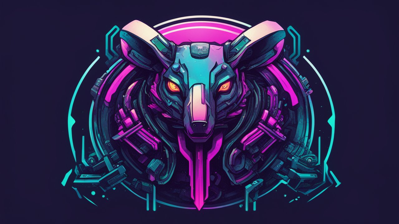 Cyberpunk Robotic Rat Head Logo with Neon Accents