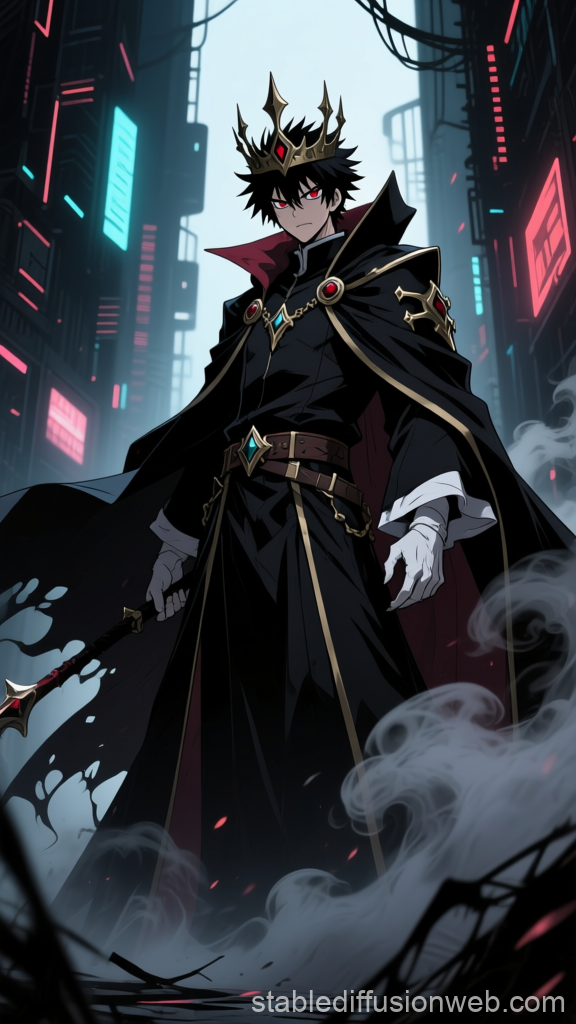 Cyberpunk Wizard King in Dark Urban Alley