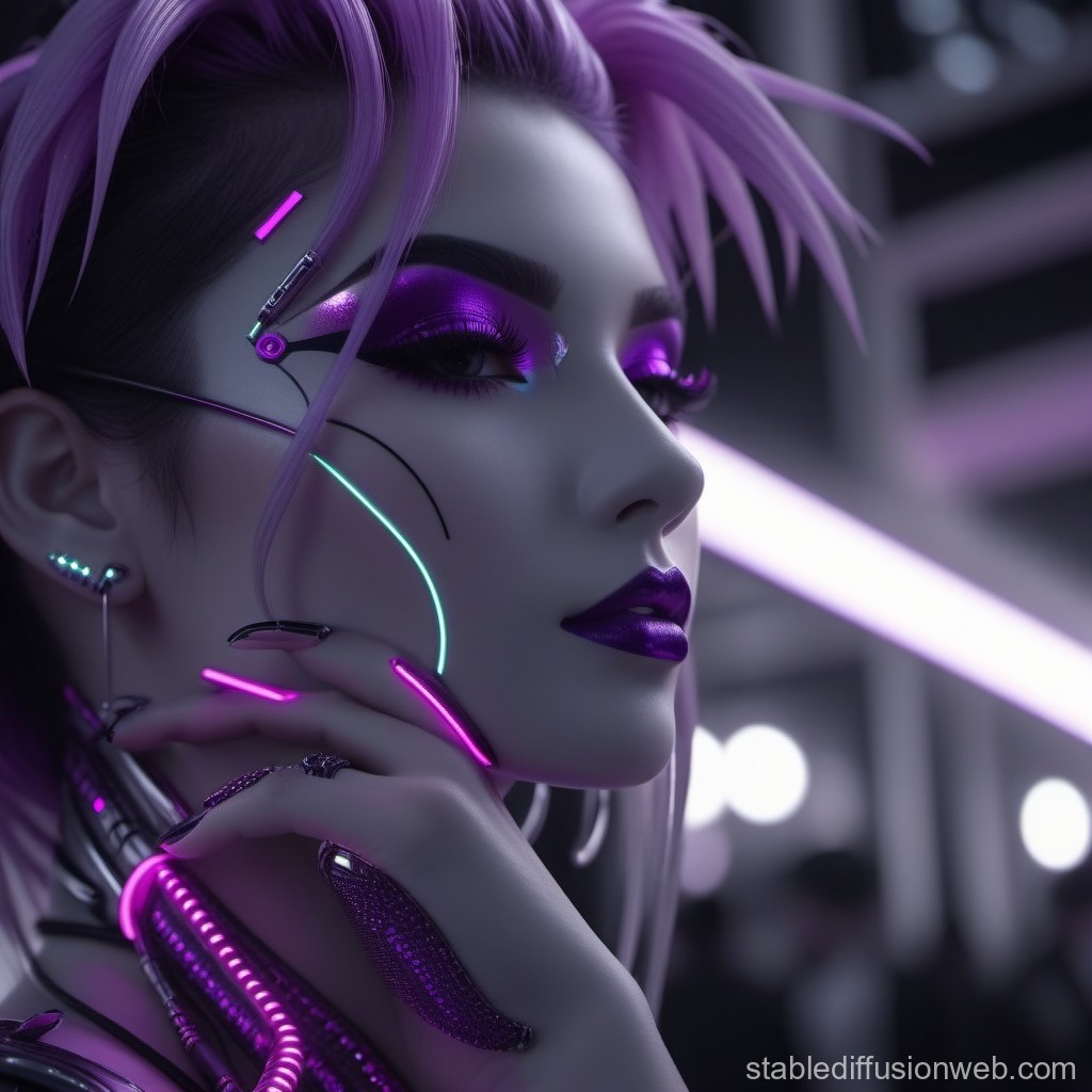 Cyberpunk Woman with Neon Purple Accents