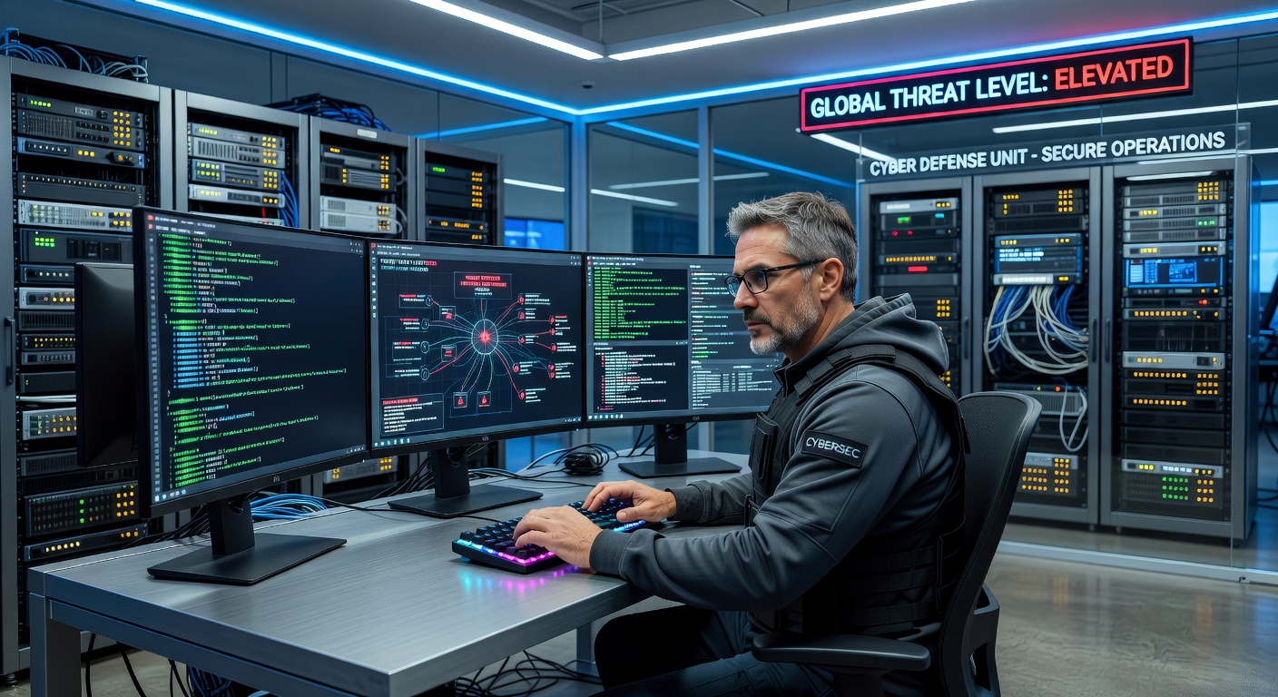 Cybersecurity Expert in High-Tech Office