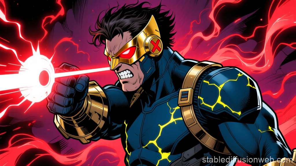 Cyclops Firing Optic Beam in Intense Comic Style