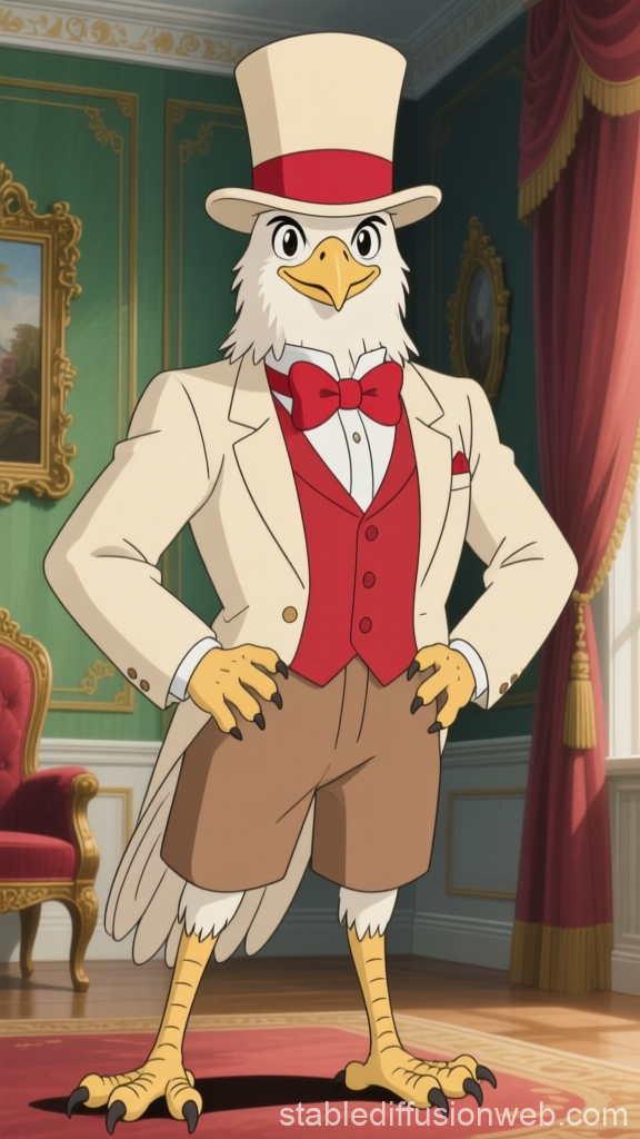 Dapper Eagle Character in Elegant Anime Style