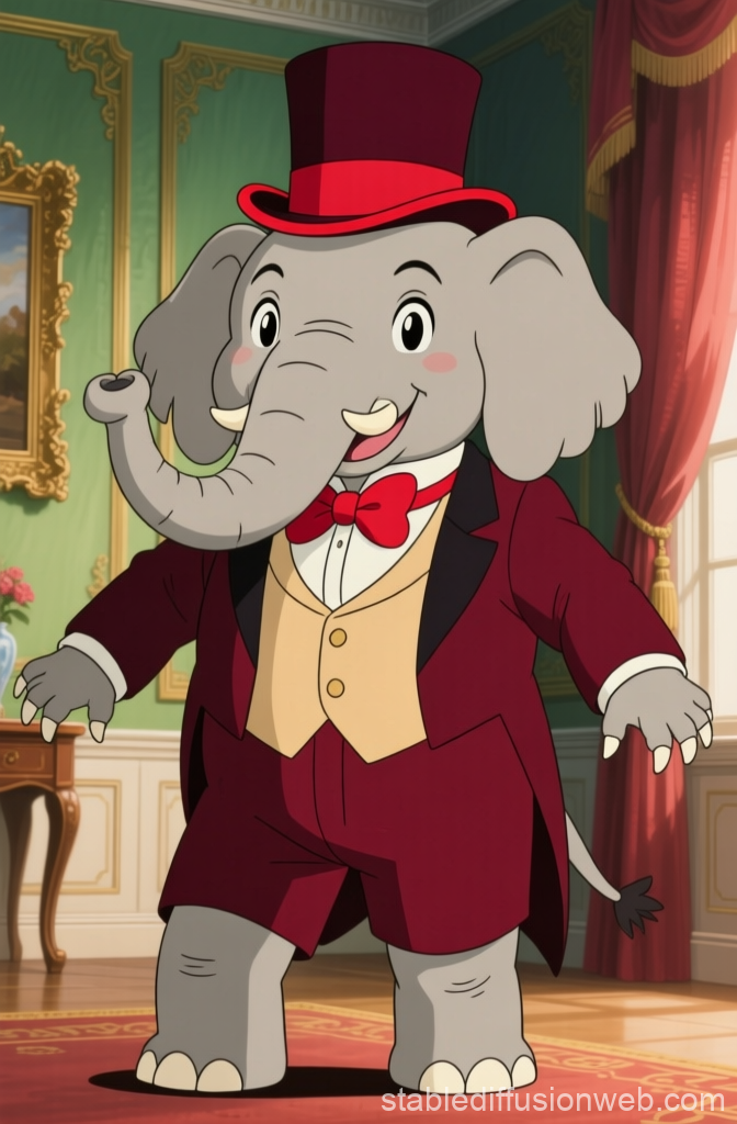 Dapper Elephant in Elegant Suit and Top Hat