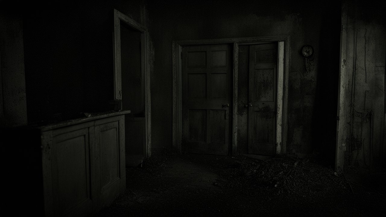 Dark Abandoned Room with Closed Doors