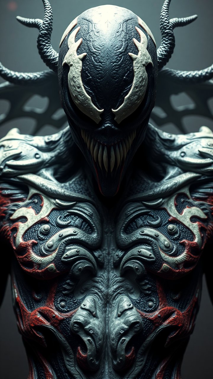 Dark Alien Symbiotic Creature with Intricate Textured Armor