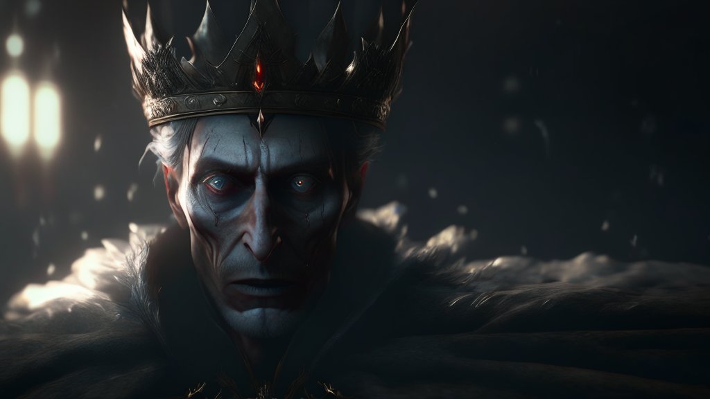 Dark and Haunted King with Crown in Shadow