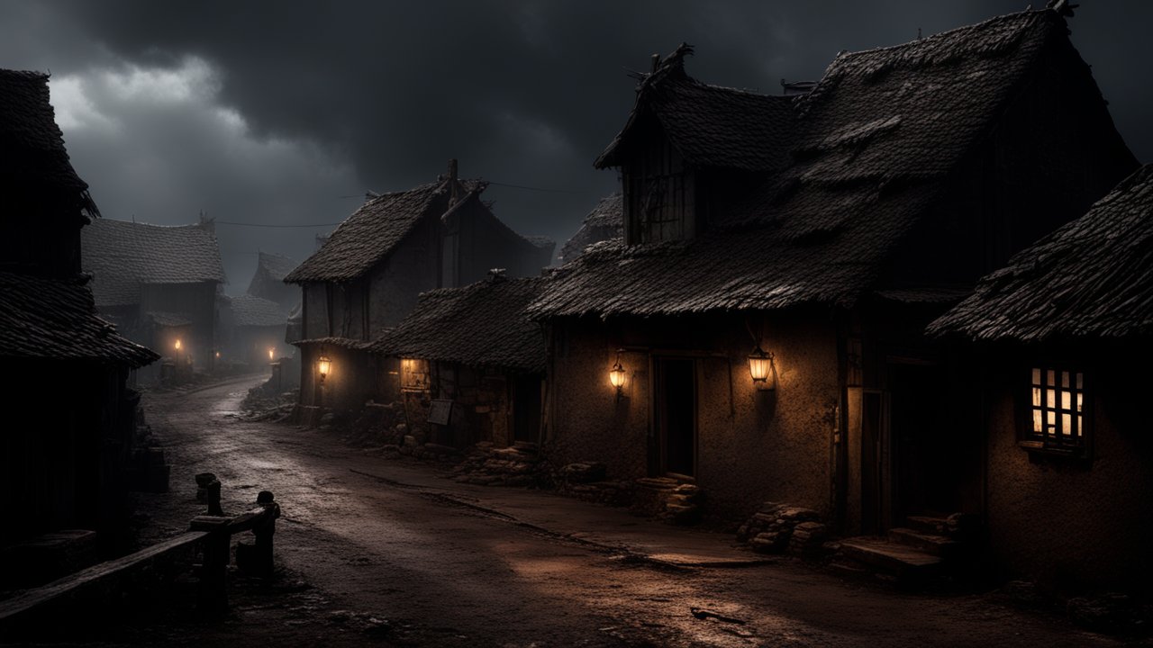 Dark and Moody Village Street at Night