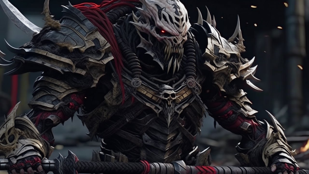 Dark Armored Demon Warrior with Spiked Bone Armor