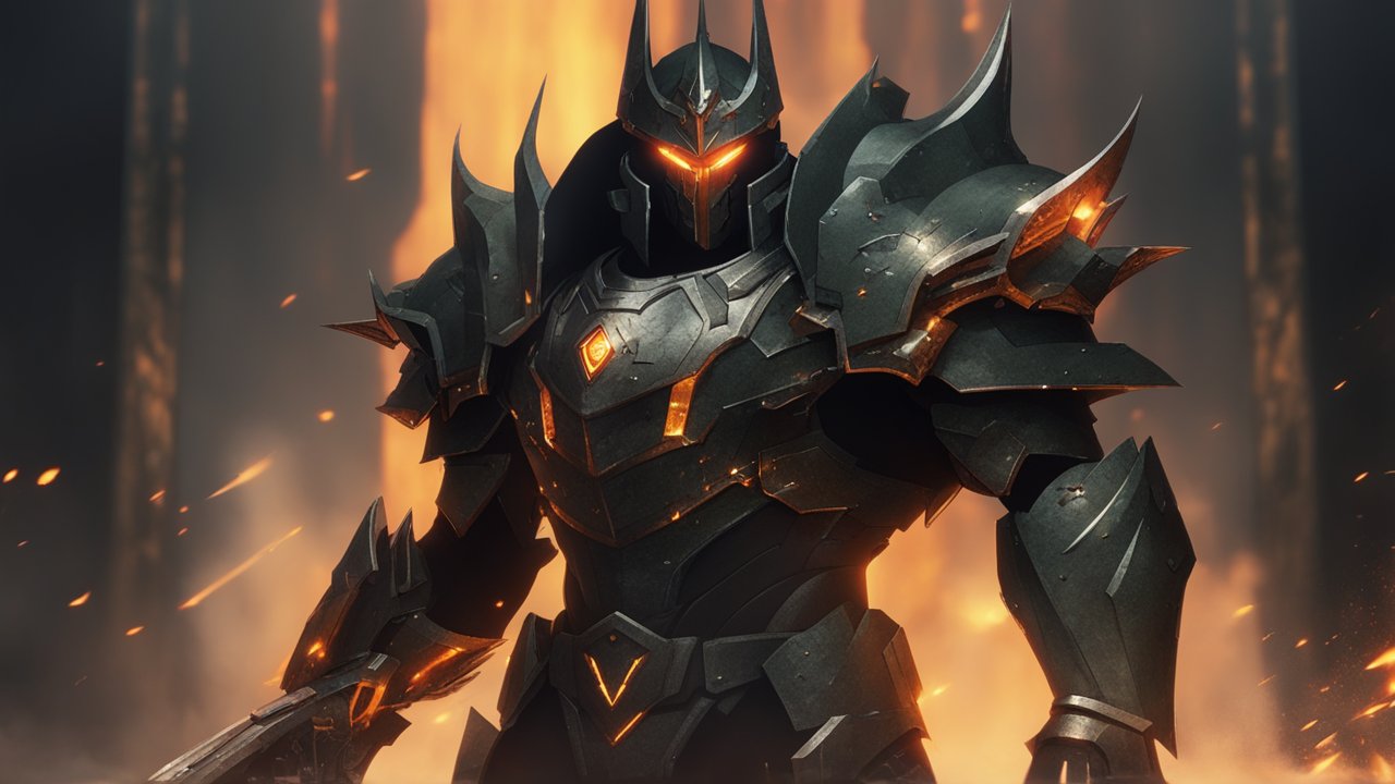 Dark Armored Warrior with Fiery Glow