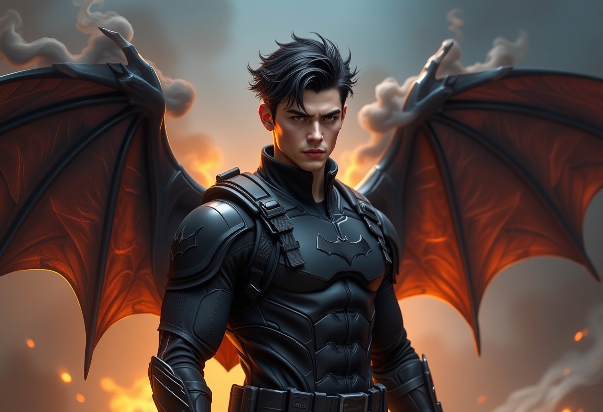 Dark Bat-Winged Hero in Tactical Armor