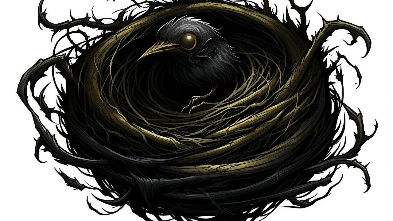 Dark Bird Nest with Thorny Branches
