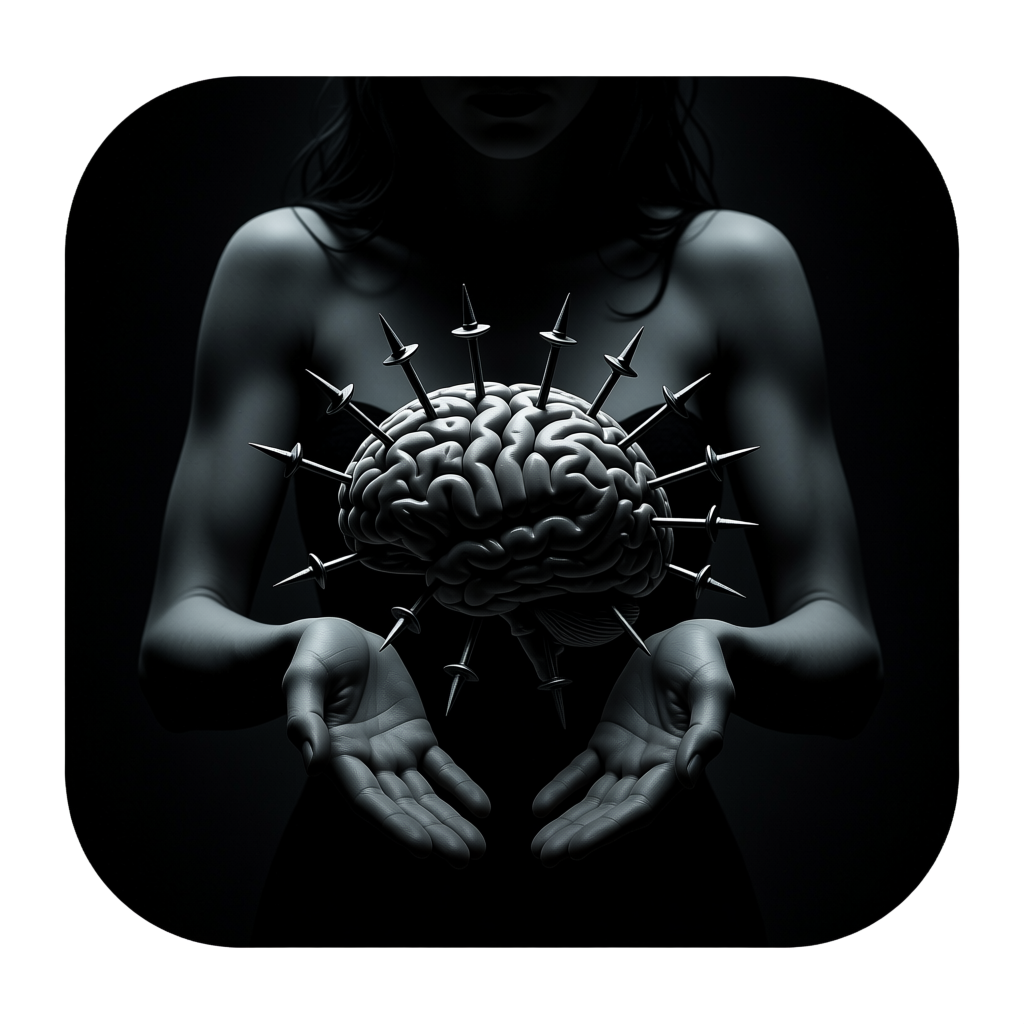 Dark Conceptual Image of Woman Holding Pierced Brain