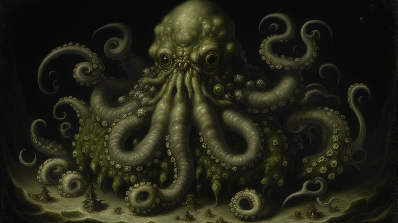 Dark Cthulhu Monster with Twisting Tentacles