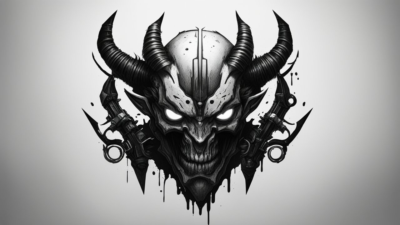 Dark Cyberpunk Demon Skull Logo with Glowing Eyes