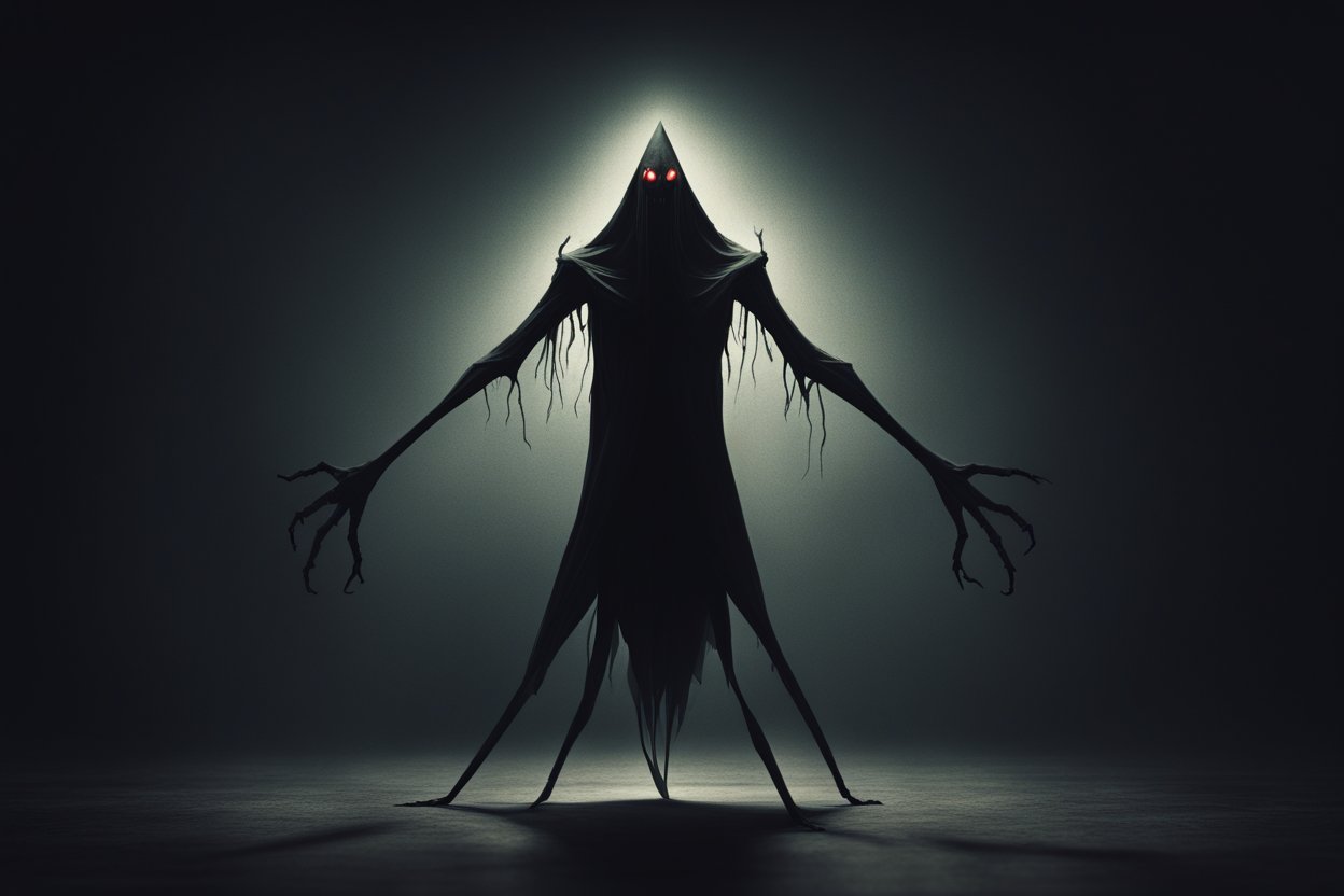 Dark Demonic Shadow with Glowing Red Eyes