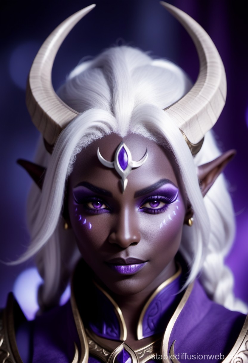 Dark Elf Sorceress with White Hair and Horns