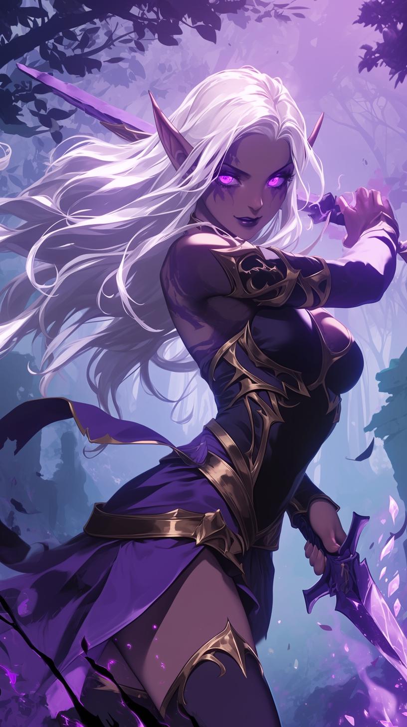 Dark Elf Warrior with Glowing Purple Eyes