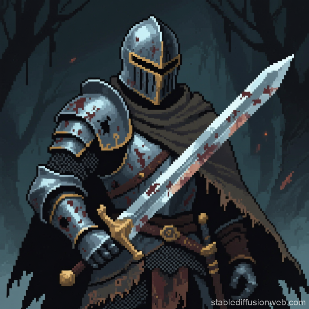 Dark Fantasy Knight in Pixel Art Style