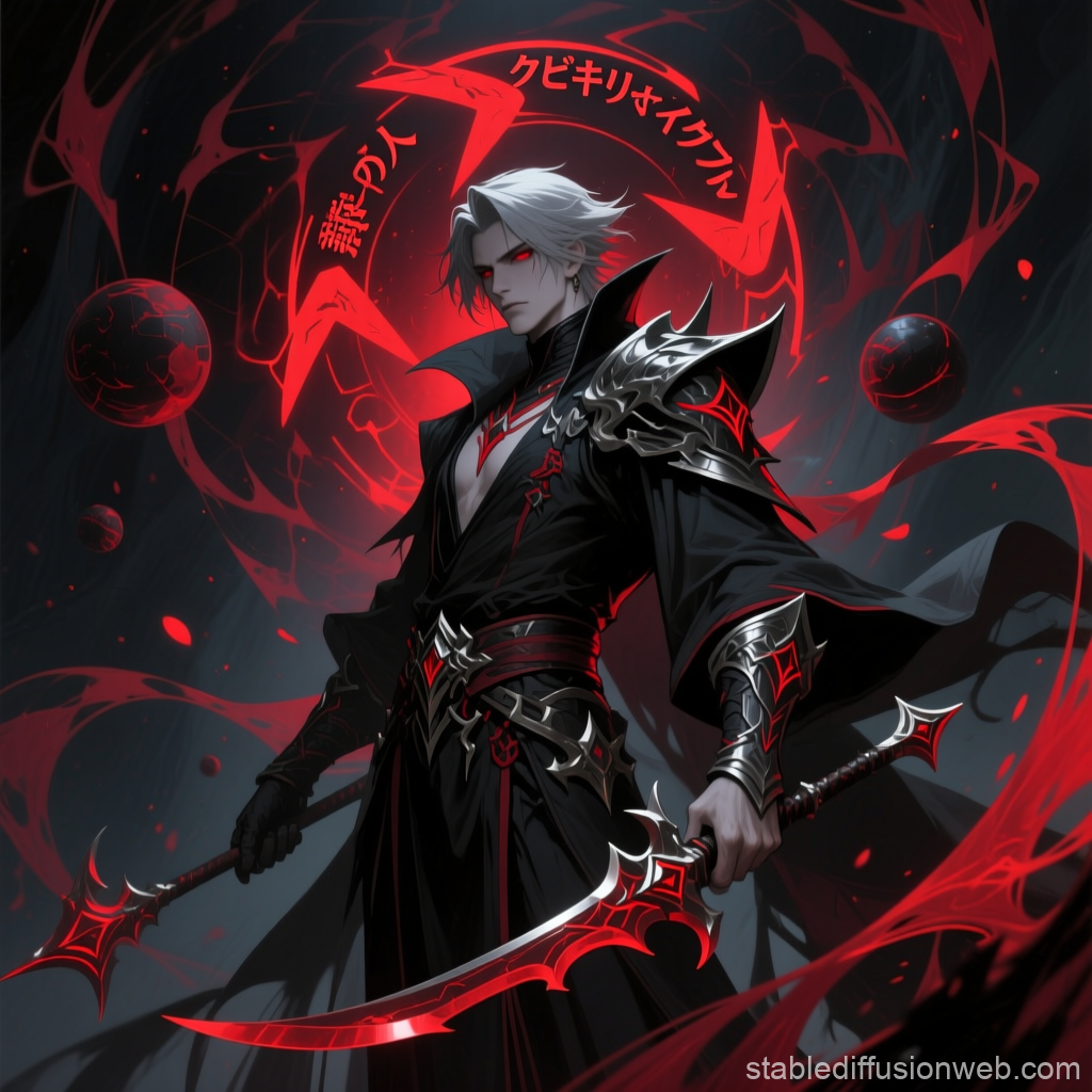 Dark Fantasy Warrior with Red Glowing Swords